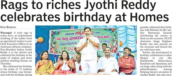 Rags to riches Jyorhi Reddy celebrates birthday at Homes
